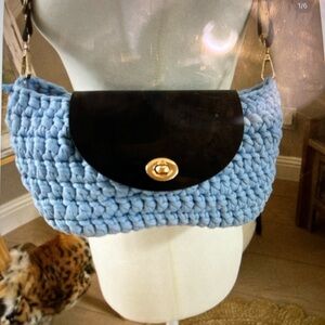 Handcrafted Blue and Black Crochet Shoulder Bag